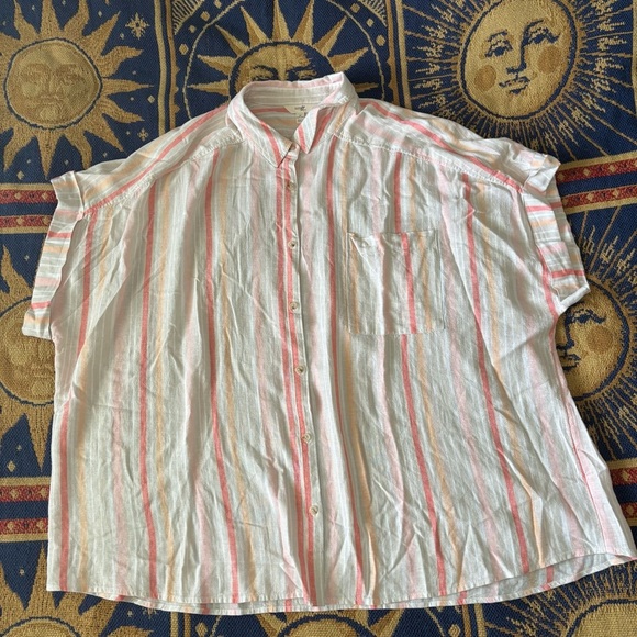 Terra & Sky Women’s Linen Plus Size Short-Sleeve Button-Front Camp Shirt Size 3X - Picture 1 of 8